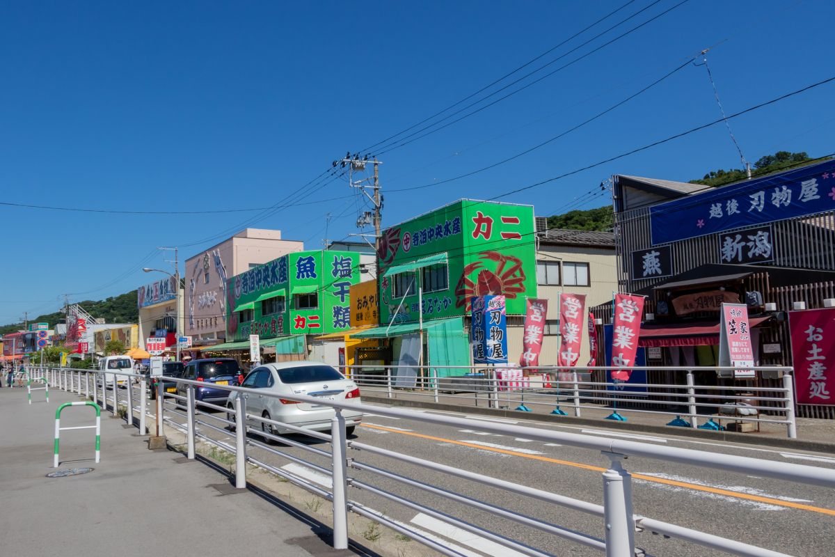 まるでお魚天国♪寺泊の魚の市場通り