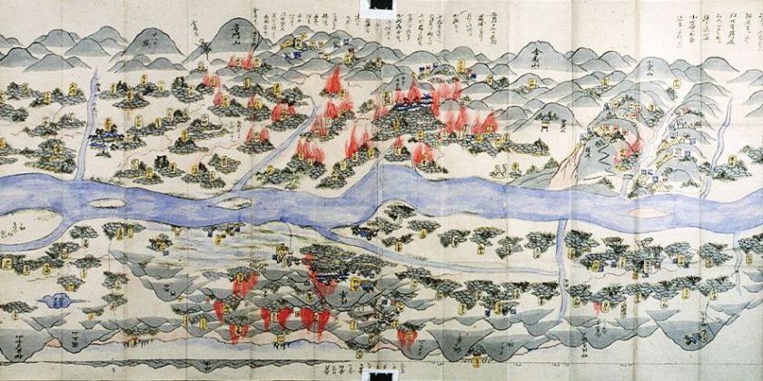 北越戊辰戦争の様子を描いた「長岡城攻防絵図」。長岡市中の多くが戦火に巻き込まれたことが分かる。